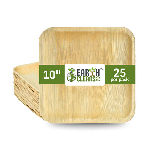 Earth Cleanse, Areca Palm Leaf Square Plates 10-Inch, Pack of 25