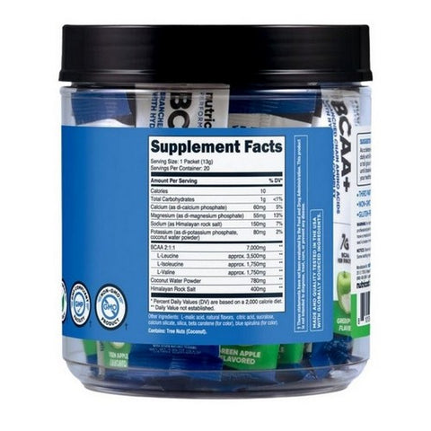 Nutricost, BCAA + Hydration Stickpacks Green Apple, 20 Sticks