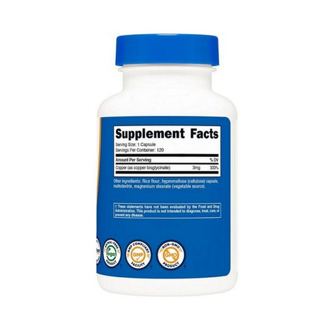 Nutricost, Copper Glycinate Capsules, 3 Mg, 120 Count