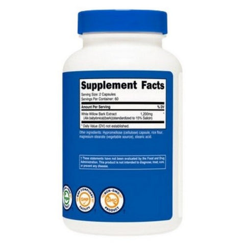 Nutricost, White Willow Bark Capsules, 1200 Mg, 120 Count