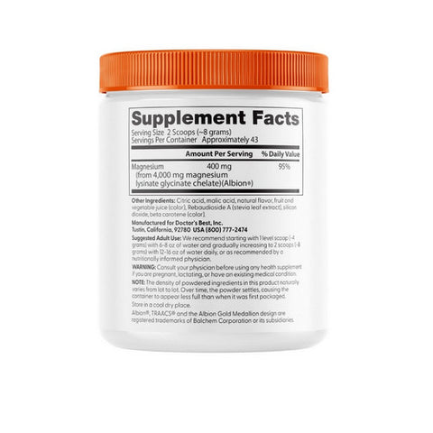 Doctors Best, High Absorption Magnesium Powder Lysinate Glycinate 100% Chelated, 400 Mg, 12.1 Oz