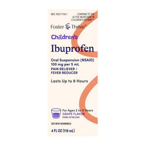 Foster And Thrive, Children's Ibuprofen Grape, 100 Mg, 4 Oz