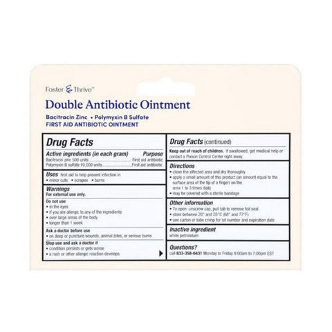 Foster And Thrive, Double Antibiotic Bacitracin Zinc Polymyxin B Sulfate Ointment, 1 Oz