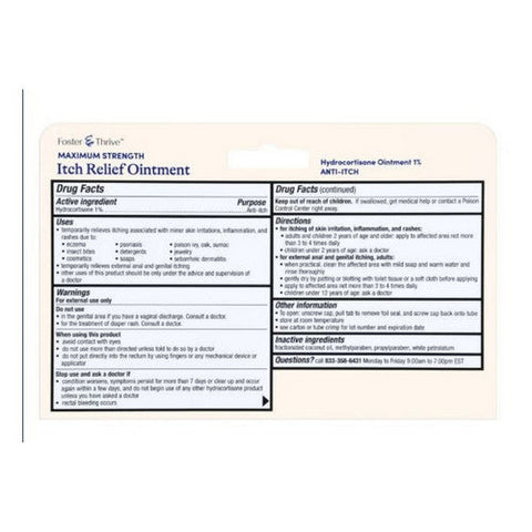 Foster And Thrive, Maximum Strength Itch Relief Hydrocortisone 1% Ointment, 1 Oz