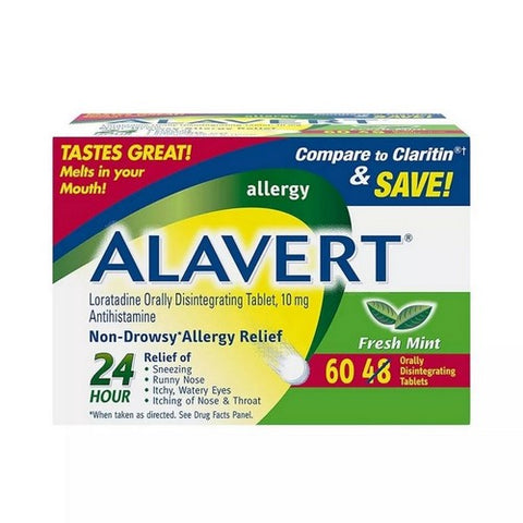 24 Hour Non-Drowsy Allergy Relief Tablets Fresh Mint 60 Tabs by Alavert