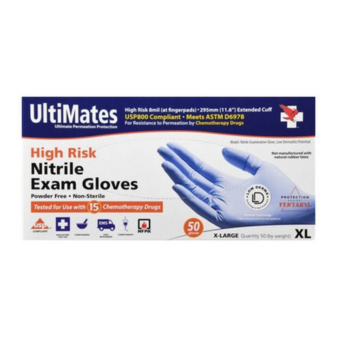 High Risk Nitrile Exam Gloves Extended Cuff X-Large 50 Count by Ultimates