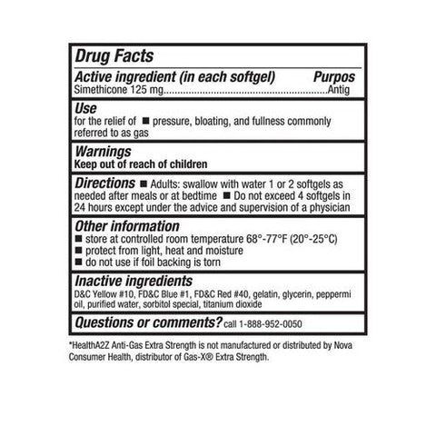 Health A2Z, Anti Gas Simethicone Extra Strength, 125 Mg, 15 Softgels Health A2Z