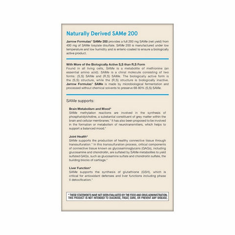 Jarrow Formulas, SAM-e, 200 mg, 60 Tabs