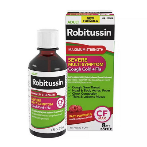 Maximum Strength Multi-Symptom Cold Relief Liquid Dextromethorphan 8 Oz by Robitussin