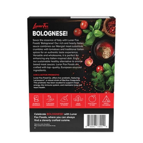 Lunar Fox Food, Bolognese Italian Red Sauce With Meatless Crumbles, 4.5 Oz