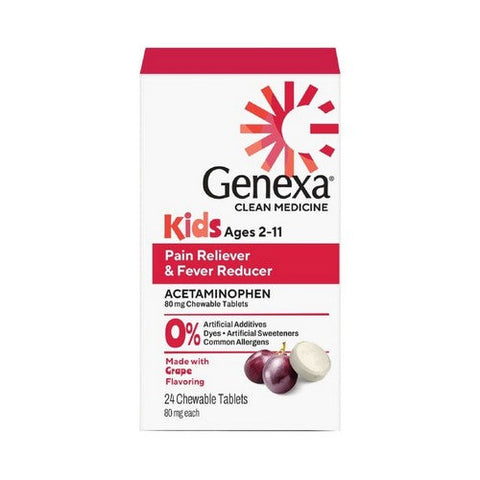 Genexa, Kids Pain And Fever Acetaminophen Ages 2-11 Grape, 24 Tabs Genexa