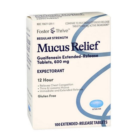 Foster And Thrive, Regular Strength Mucus Relief Guaifenesin Extended-Release, 600 Mg, 100 Tabs Foster And Thrive