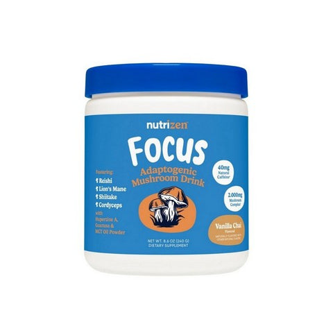 Nutrizen AM Focus Adaptogenic Mushroom Drink Vanilla Chai Flavored 8.6 Oz / 30 Servings by Nutricost