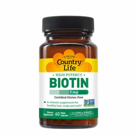 Country Life, Biotin High Potency Vegetarian, 5 MG, 60 Caps