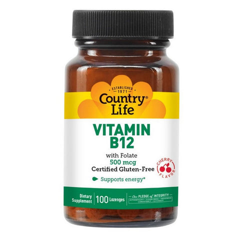 Country Life, Vitamin B-12 with Folic Acid Sublingual, 500 MCG, 100 Lozenges