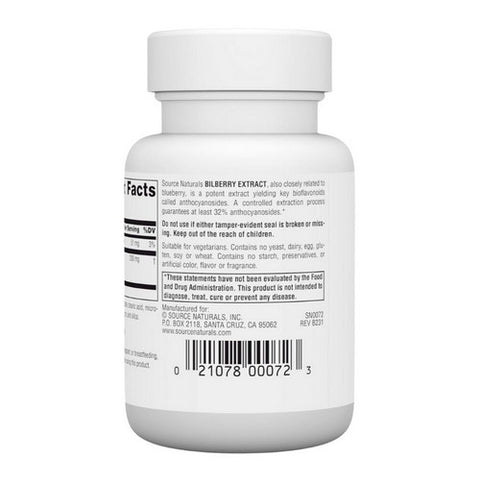 Source Naturals, Bilberry Extract, 100 MG, 30 Tabs