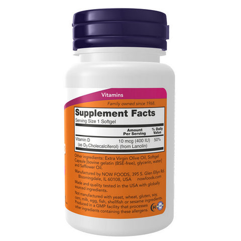 Now Foods, Vitamin D-3, 400 IU, 180 Softgels