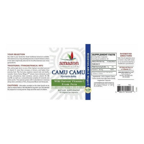 Amazon Therapeutic Laboratories, Camu Camu Wild Harvest Vitamin C, 500 mg, 60 Vegicaps Amazon Therapeutic Laboratories