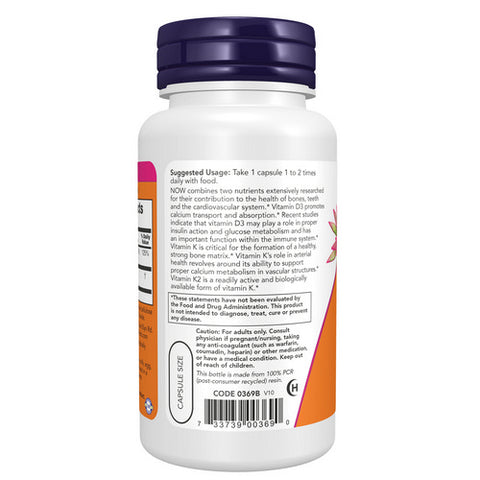 Now Foods, Vitamin D-3 & K-2, 45 Mcg, 120 Caps