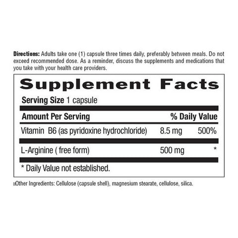 Country Life, L-Arginine with B-6, 500 MG, 200 Vcaps