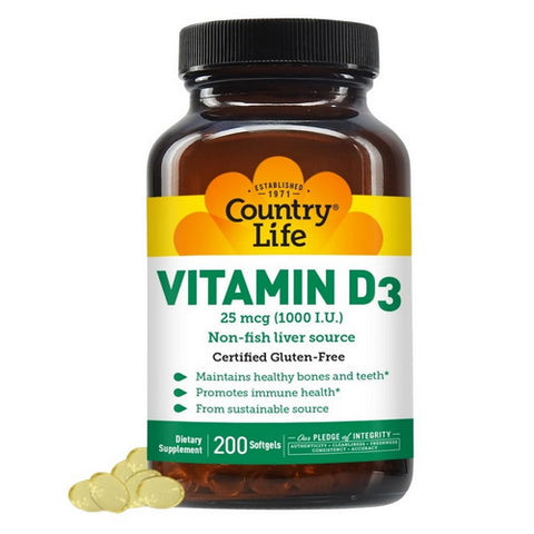Country Life, Vitamin D3, 1000 IU, 200 Softgels