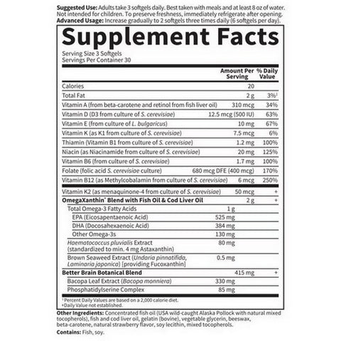 Garden of Life, Oceans 3, Better Brain 90 Softgels