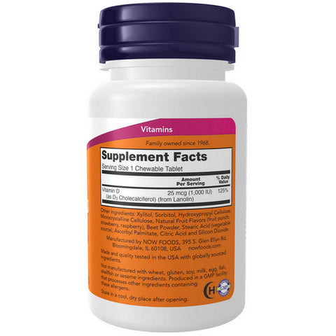 Now Foods, Vitamin D-3, 1000 IU, 180 Chewables