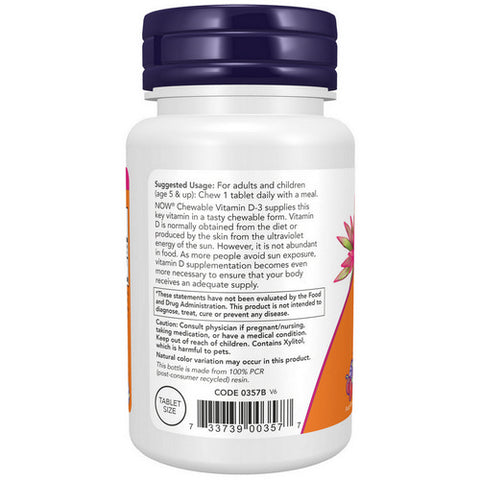 Now Foods, Vitamin D-3, 1000 IU, 180 Chewables