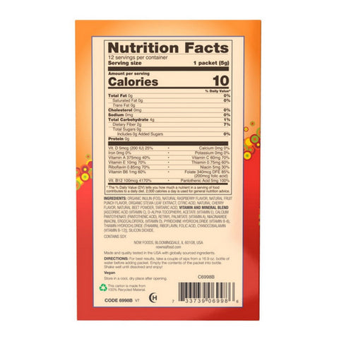 Now Foods, Sugar Free Drink Sticks, Tropical Punch with Fiber 12 sticks, 2.1 oz