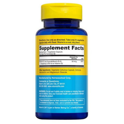 Nature's Life, Vitamin D-2, 2000 IU, 90 vcaps