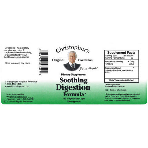 Dr. Christophers Formulas, Soothing Digestion Formula, 180 caps