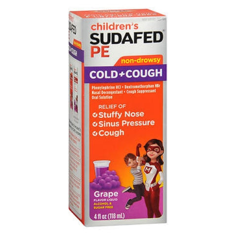 Sudafed Pe, Childrens Cold Cough Liquid, Grape 4 oz
